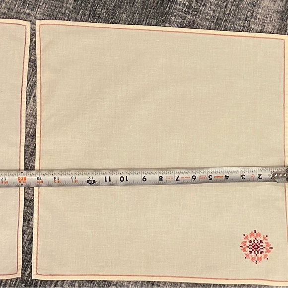 2 Vintage Cloth Hand Embroidered Napkins Floral And Pink Red Border Trim Cotton - Picture 12 of 12